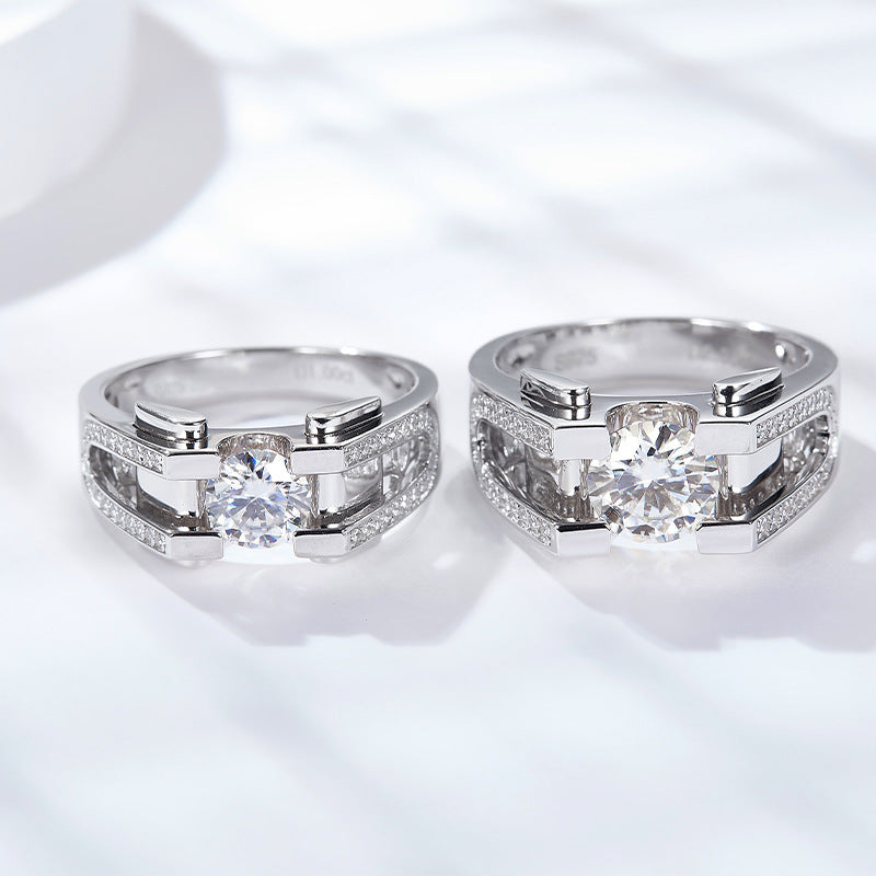 1.0ct &2.0ct Moissanite Engagement Men's Ring in Sterling Silver shine of diamond