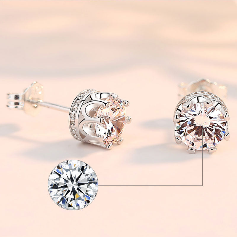Simple Crown Design Sterling Silver Stud Earrings shineofdiamond