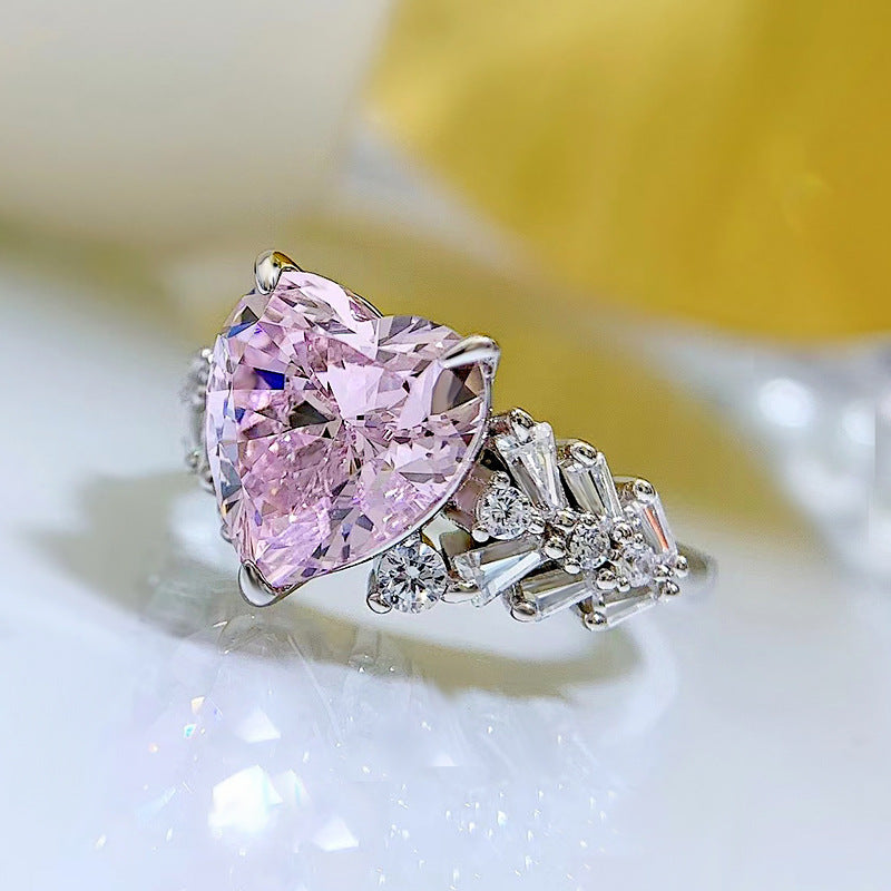 Exquisite 3 Prong Purple Heart Cut Engagement Ring In Sterling Silver shineofdiamond