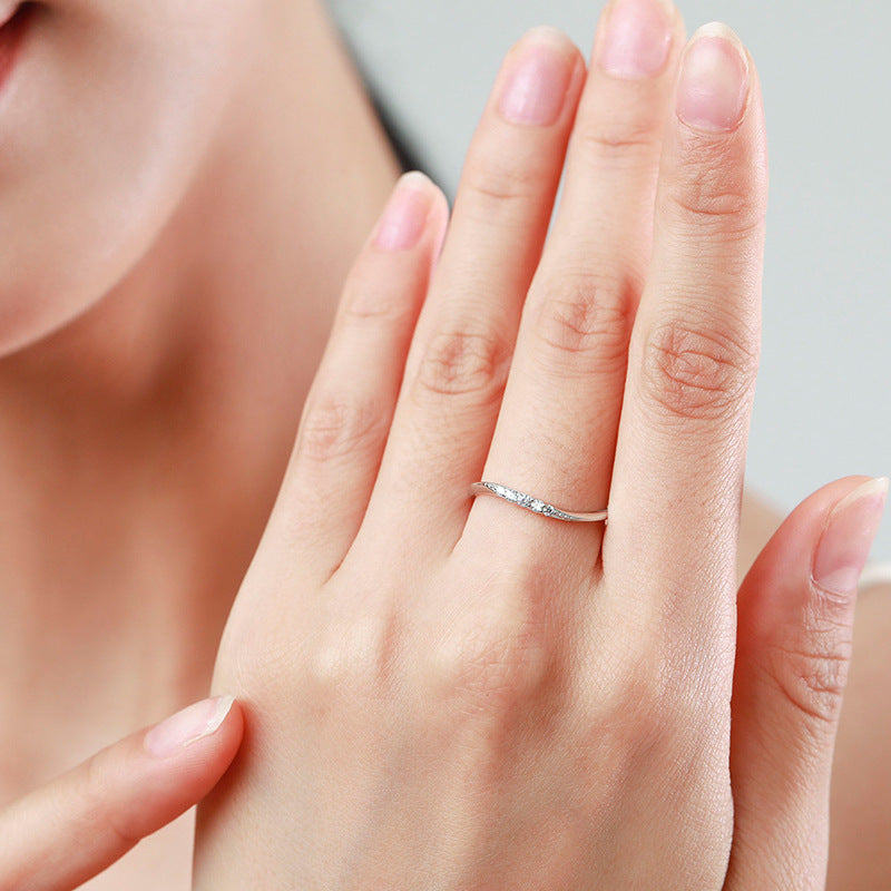 Simple Wave Design Sterling Silver Band Shine of Diamond