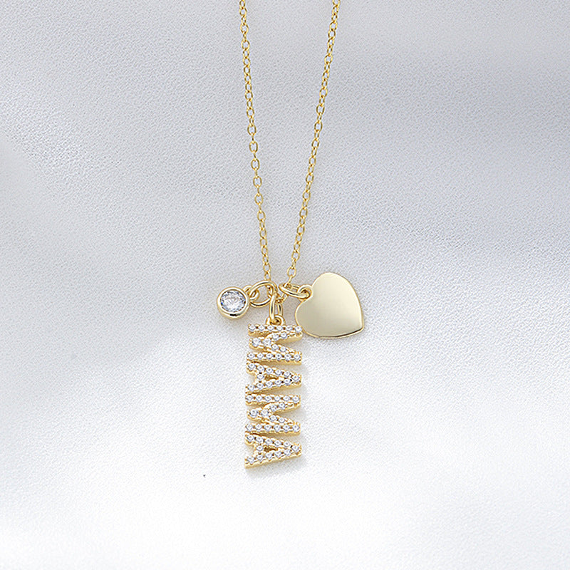 Simple MAMA Design Silver Necklace For Mom Shine of Diamond