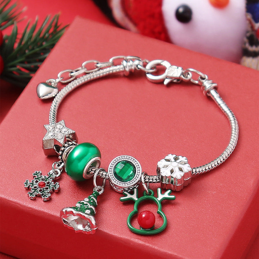 Cute Reindeer Snowflake Christmas Tree DIY Beaded Bracelet Shine of Diamond