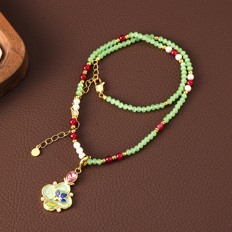 Enamel Flower Oil Painting Pearl Drop Earrings And Necklace Carly Jewelry