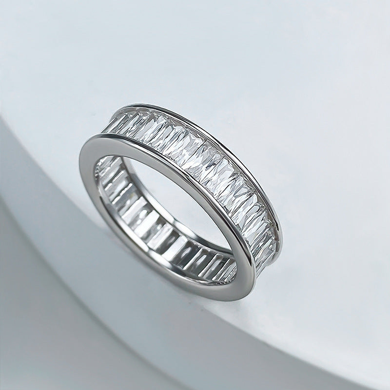 Gorgeous Princess Cut Paved Sterling Silver Band Shine of Diamond