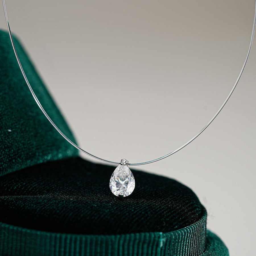 Mermaid Tears Design Pear Cut Moissanite Necklace Shine of Diamond