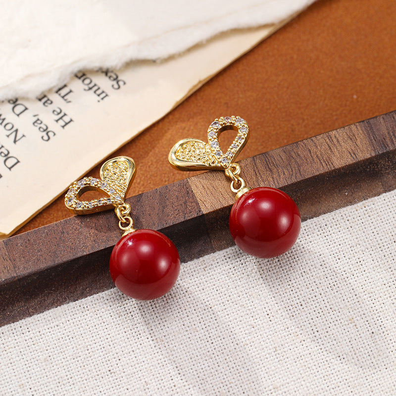 Elegant Heart Design Pearl Drop Earrings Carly Jewelry