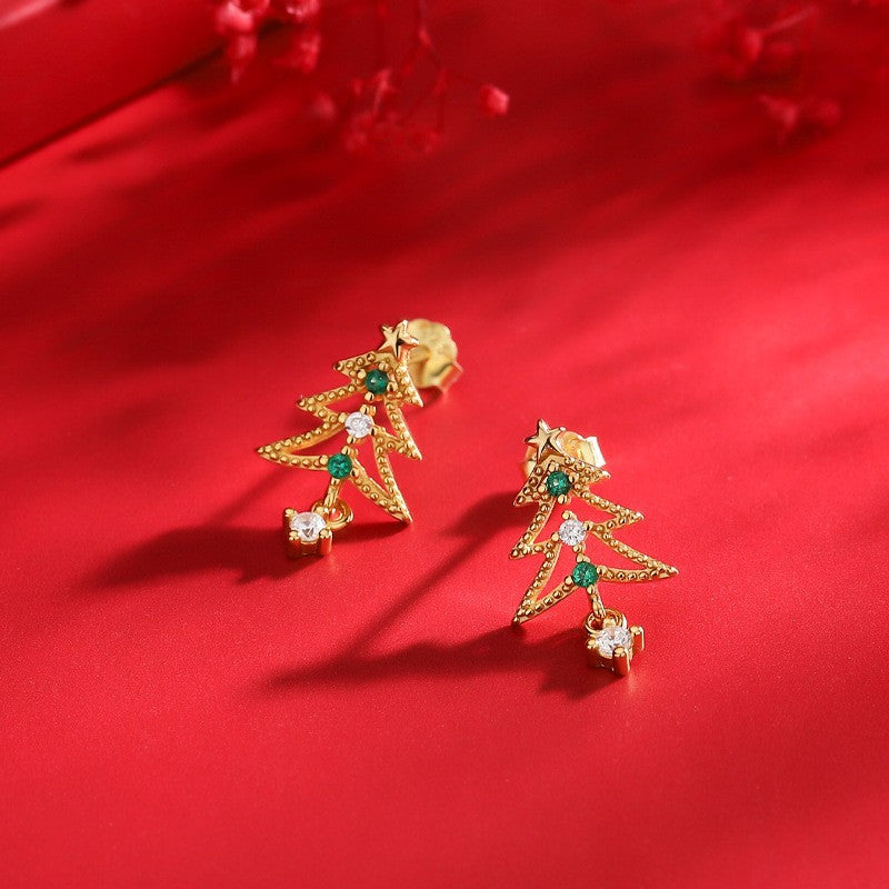 925 Sterling Silver Christmas Tree Earrings Shine of Diamond