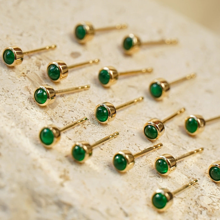 Vintage mini Golden Tone Green Stud Earrings in Sterling Silver Shine of Diamond