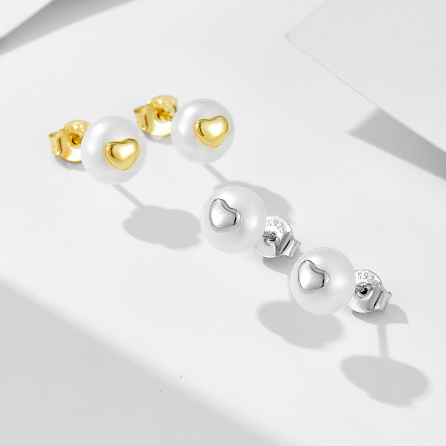 Heart Natural Pearls Sterling Silver Stud Earrings Carly Jewelry