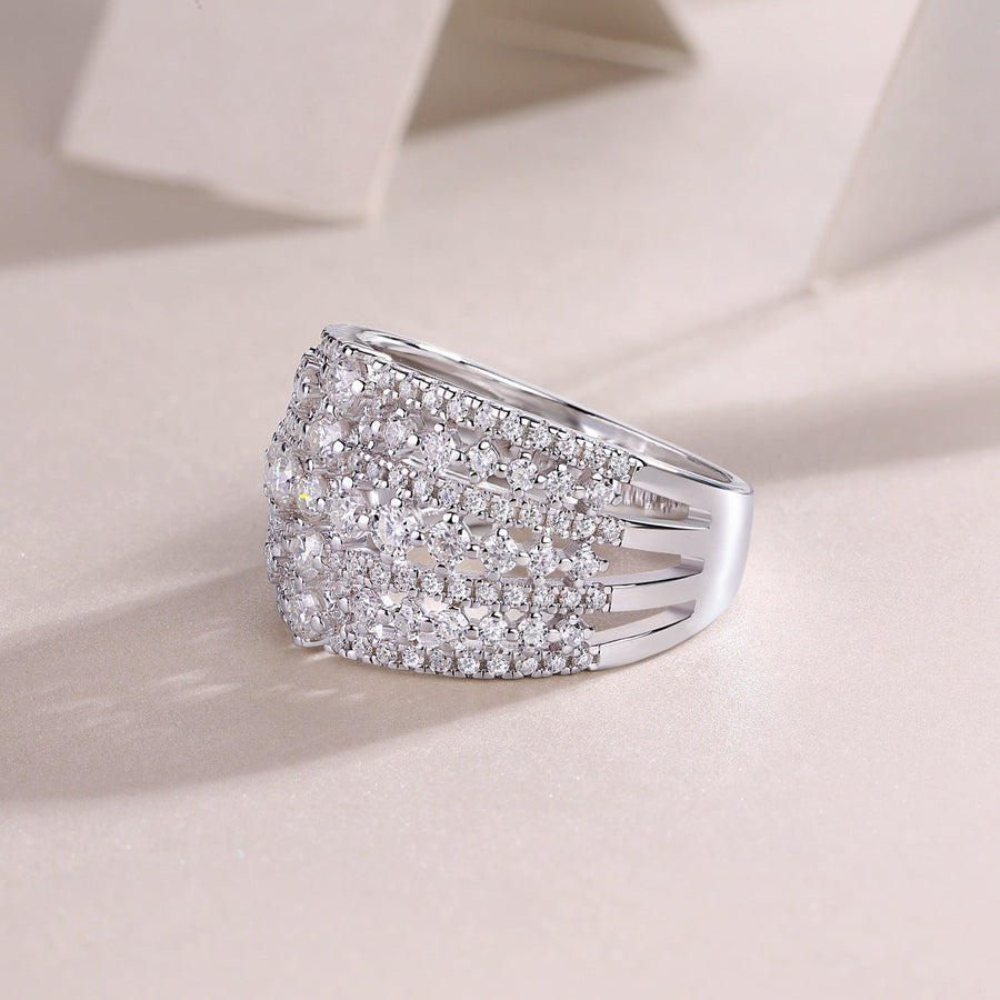Luxury Moissanite 18K White Gold Plated Sterling Silver Band Shine of Diamond