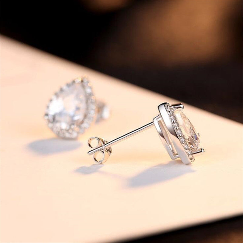 Pear Cut Halo Moissanite Stone Stud Earrings shine of diamond
