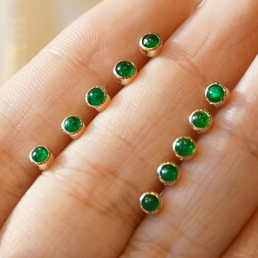 Vintage mini Golden Tone Green Stud Earrings in Sterling Silver Shine of Diamond