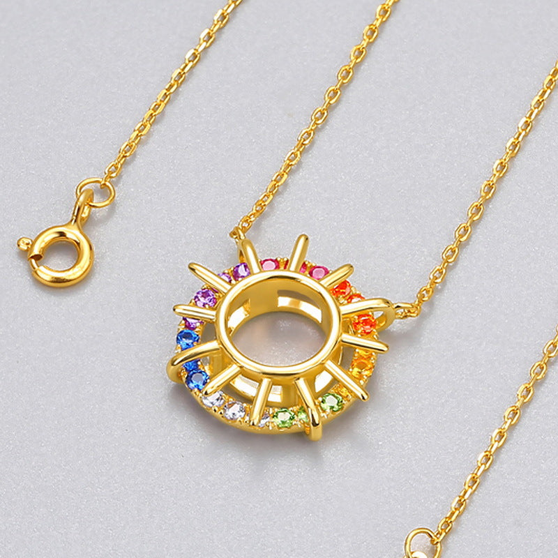 Special Sunflower Design Silver Necklace Shine of Diamond