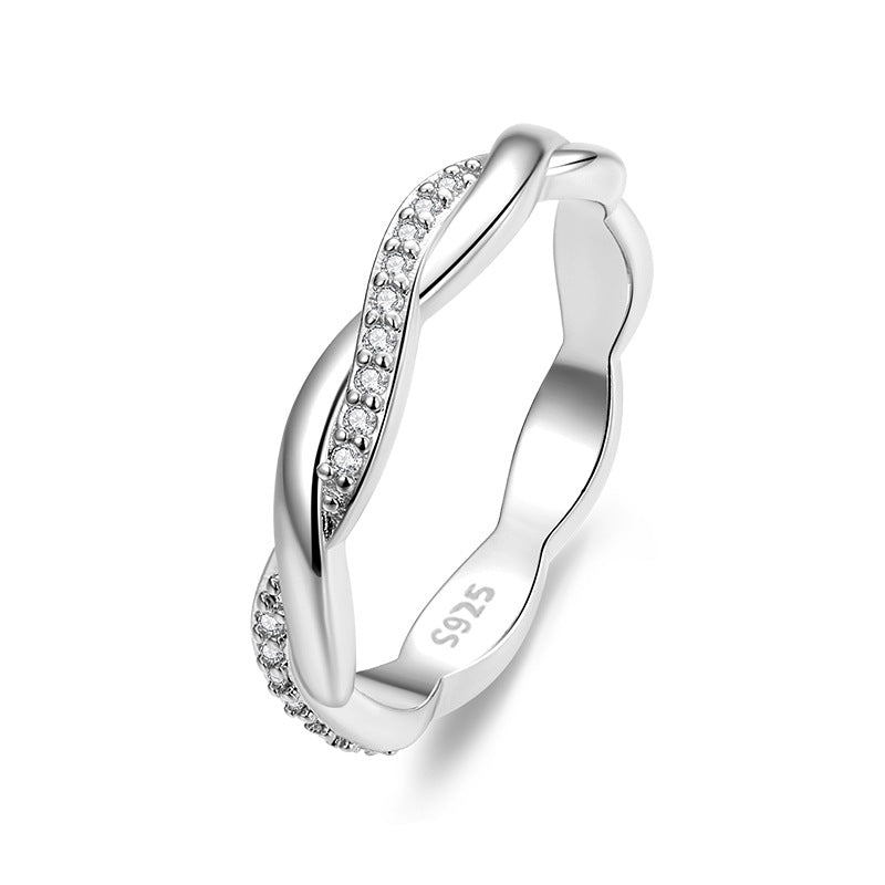 Twist Created White Sapphire Sterling Silver Wedding Band shine of diamond