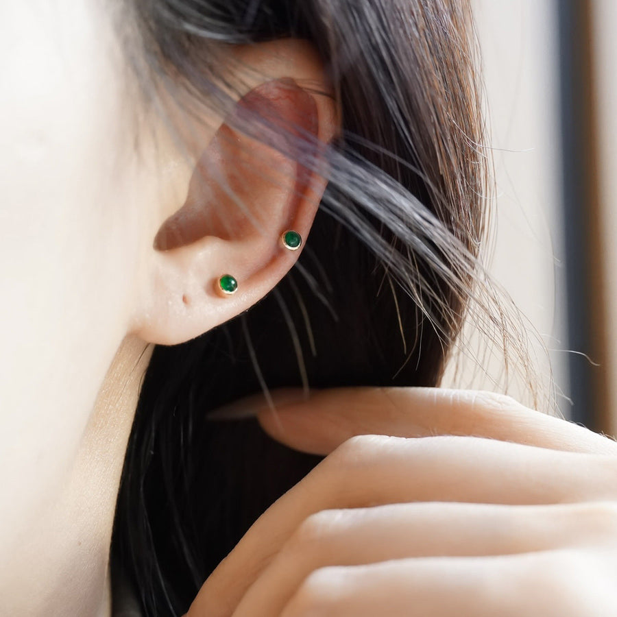 Vintage mini Golden Tone Green Stud Earrings in Sterling Silver Shine of Diamond