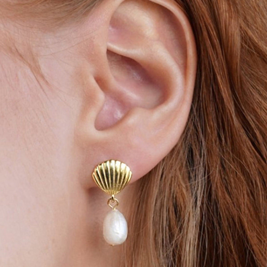 Shell Design Sterling Silver Shell Pearl Earrings Carly Jewelry