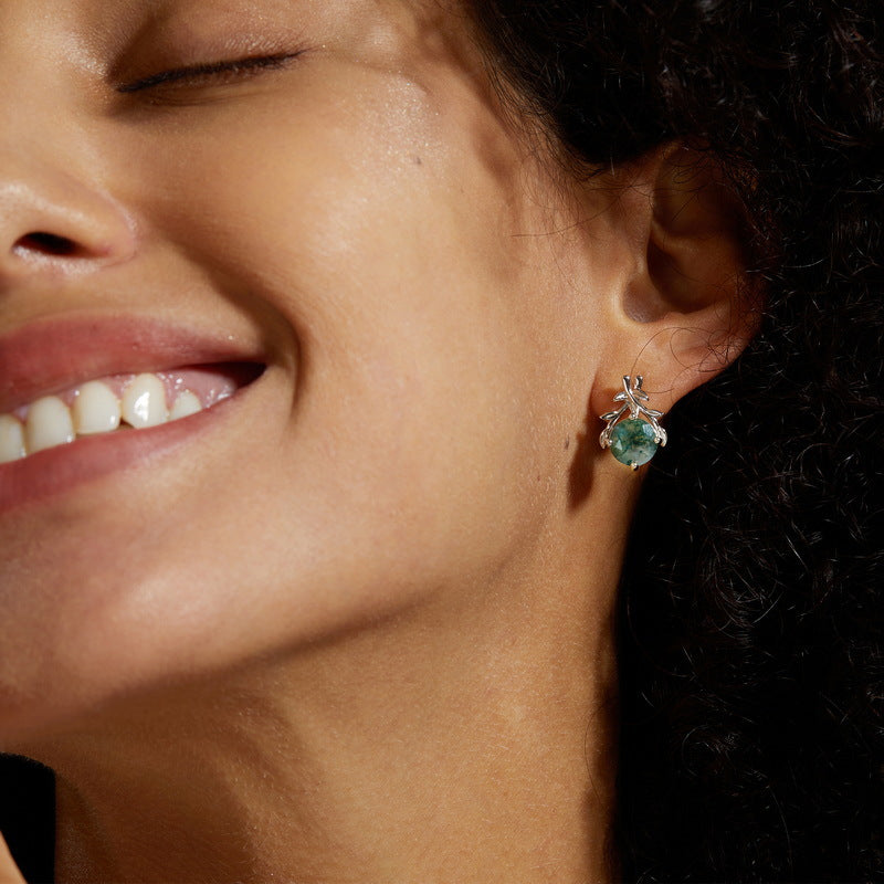Olive Branch Green Moss Agate Stud Earrings Carly Jewelry