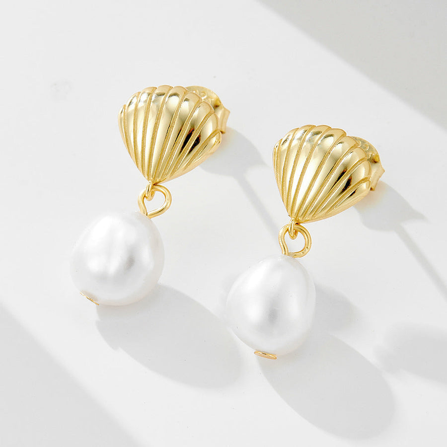 Shell Design Sterling Silver Shell Pearl Earrings Carly Jewelry
