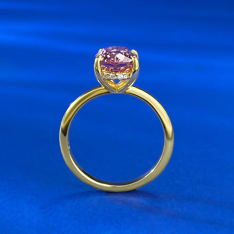 Golden Tone Morgan Oval Cut Engagement Ring in Sterling Silver shine of diamond