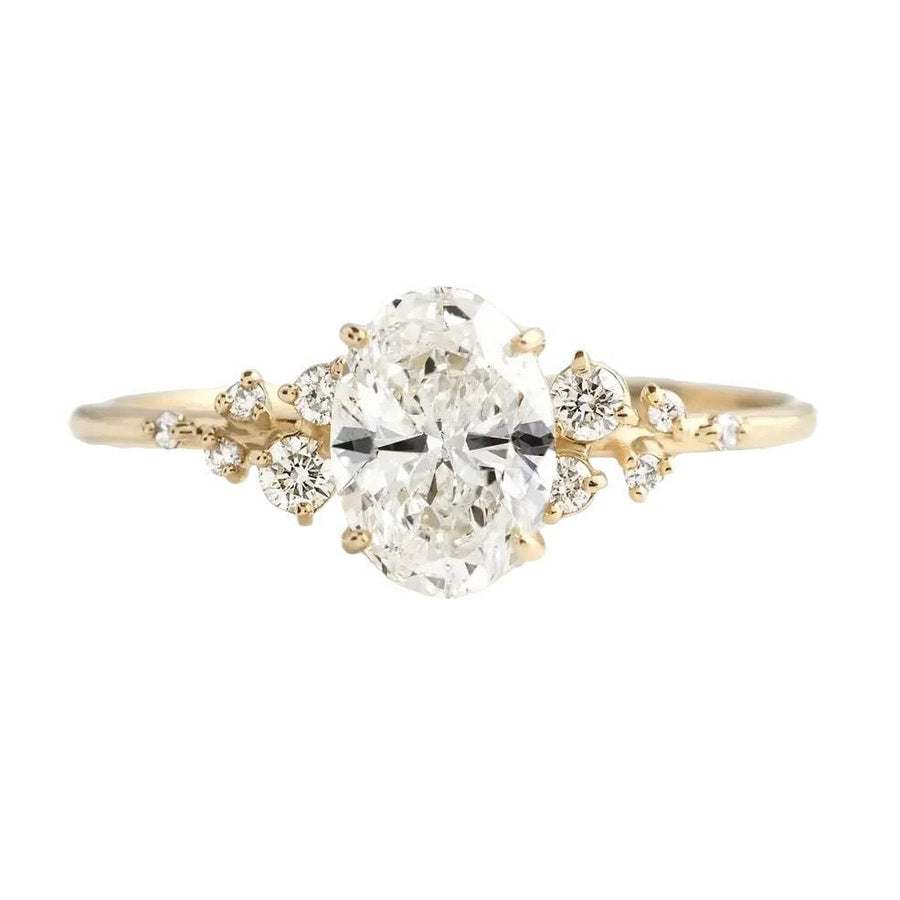 Unique Design Oval Cut Sterling Silver Engagement Ring Shine of Diamond