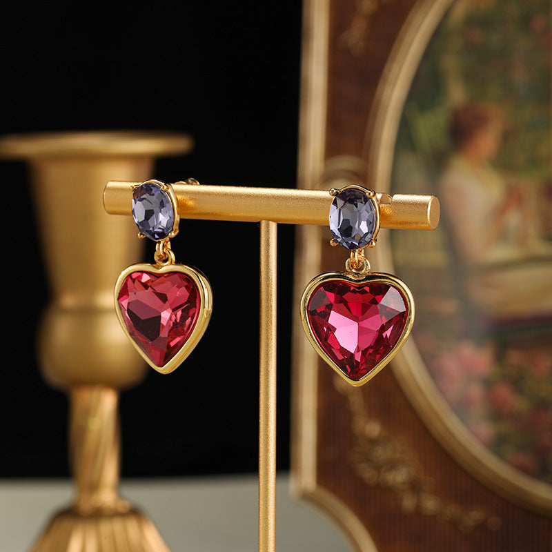 Vintage Red Heart Design 18k Gold Plated Drop Earrings Carly Jewelry