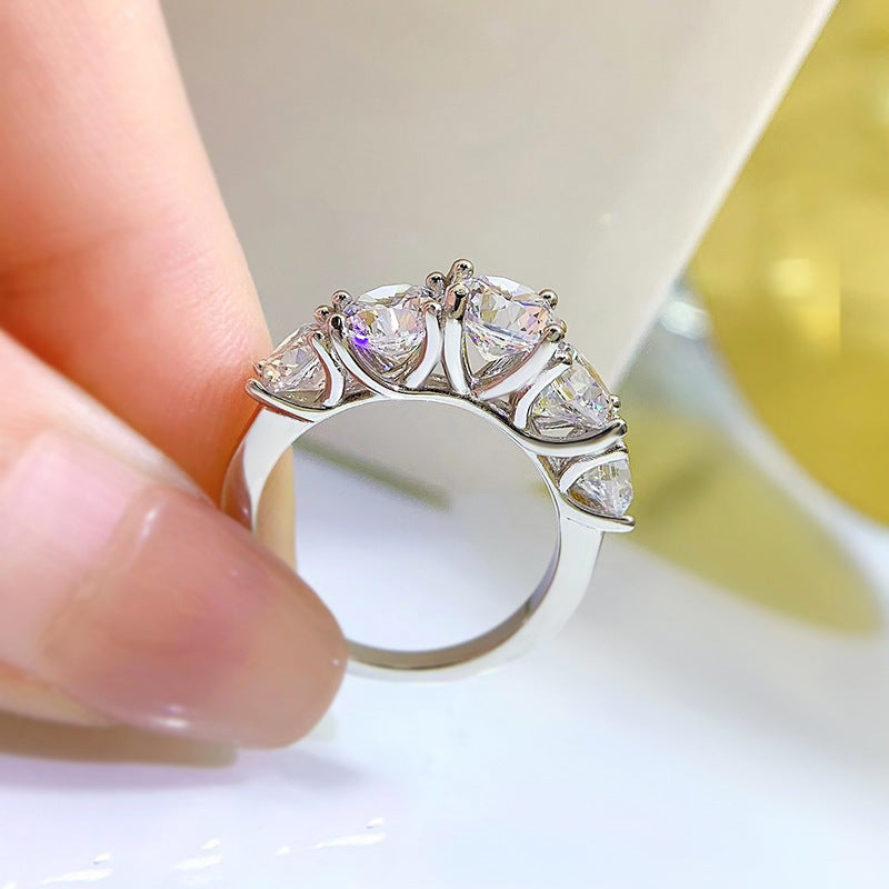 Luxury Five Stones Sterling Silver Band Shine of Diamond