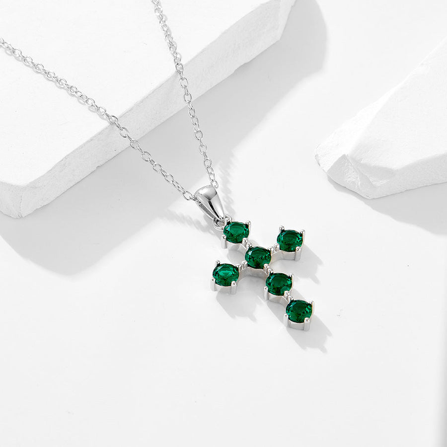 Vintage Emerald Green Cross Design Sterling Silver Necklace Carly Jewelry