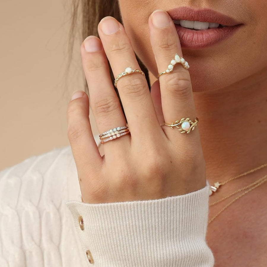 Three Stone Opal Design Sterling Silver Band Carly Jewelry