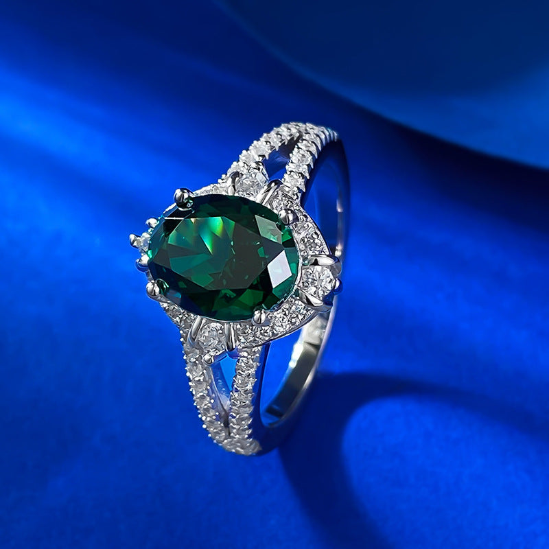 Luxury Oval Cut Paraiba Tourmaline Sterling Silver Engagement Ring shine of diamond