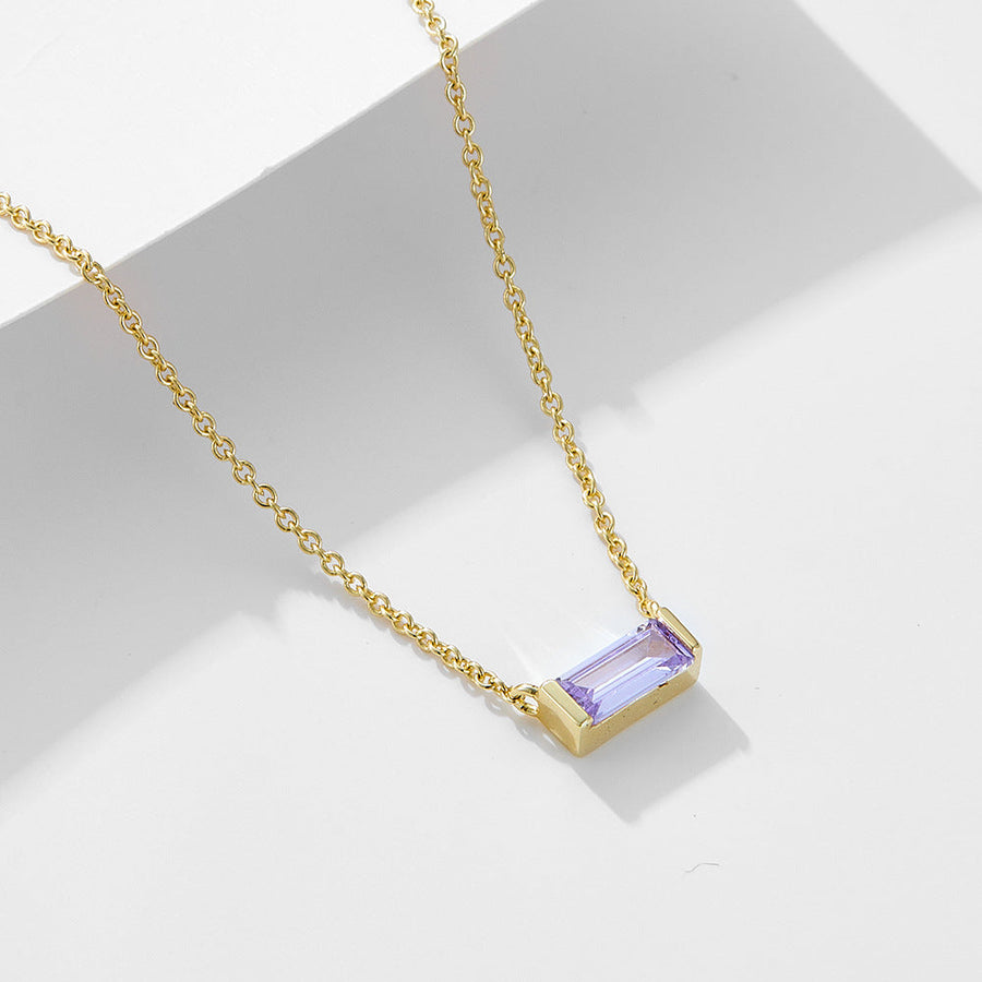 Simple design 925 Sterling Silver birth stone necklace Shine of Diamond