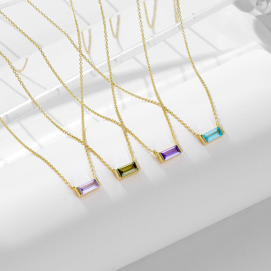 Simple design 925 Sterling Silver birth stone necklace Shine of Diamond