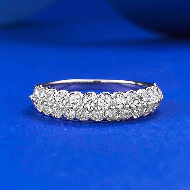 Half eternity Double Row Gemstone Sterling Silver Wedding Band shine of diamond