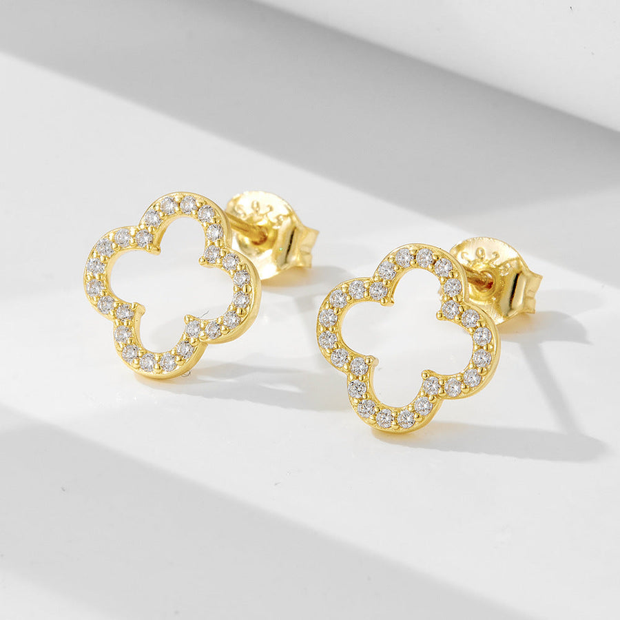 Four-leaf Clover Hollow Design Sterling Silver Earrings Carly Jewelry