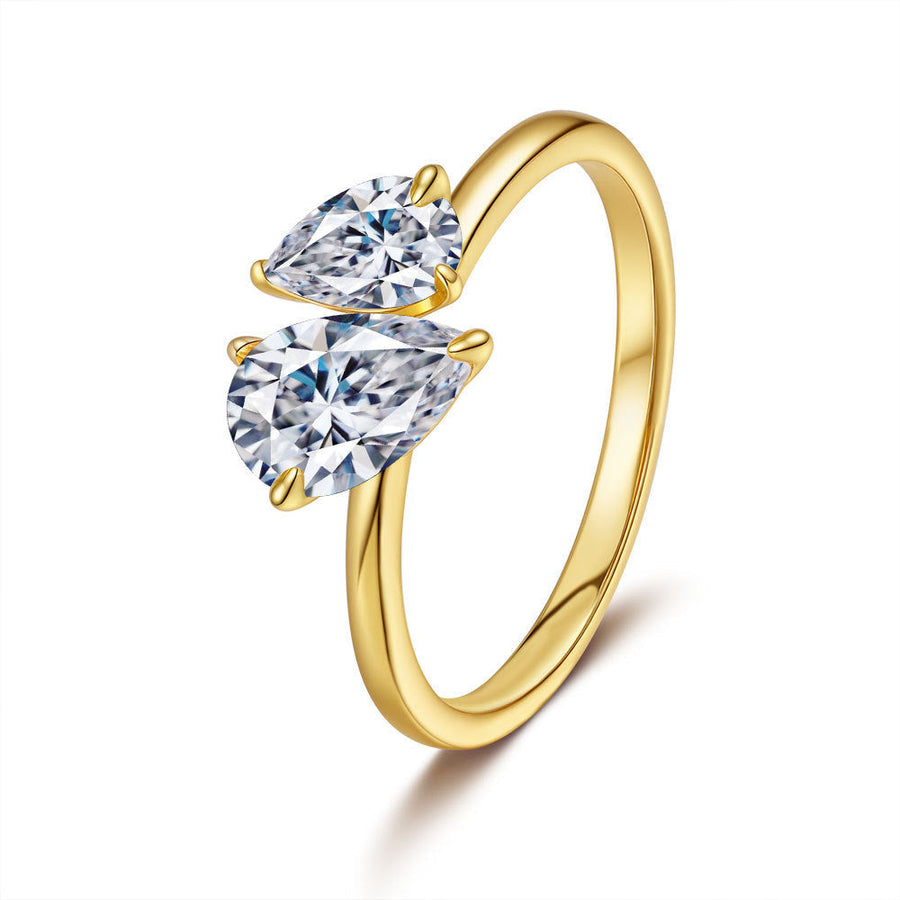 Simple Double Stone 925 Sterling Silver Ring Shine of Diamond