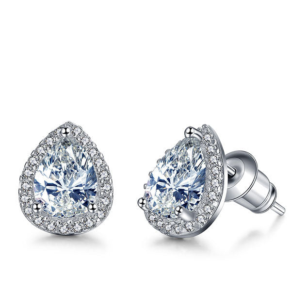 Pear Cut Halo Moissanite Stone Stud Earrings shine of diamond
