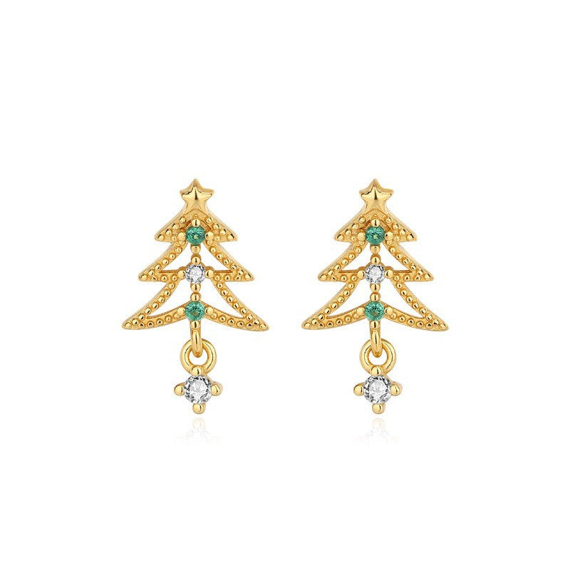 925 Sterling Silver Christmas Tree Earrings Shine of Diamond