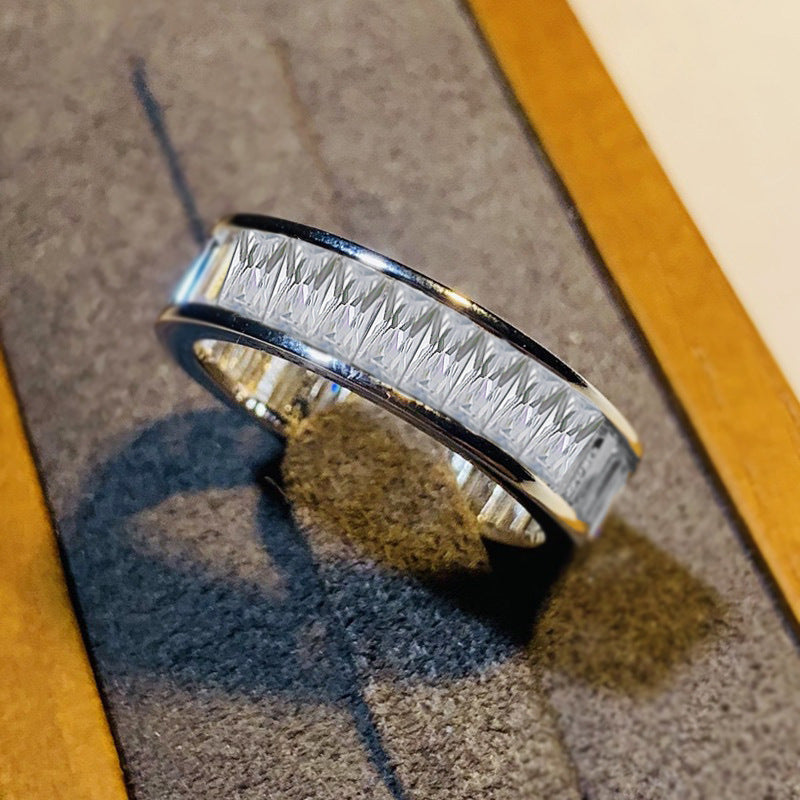 Gorgeous Princess Cut Paved Sterling Silver Band Shine of Diamond