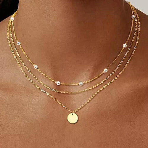 Vintage Layered Sterling Silver Necklace in Golden Color shine of diamond