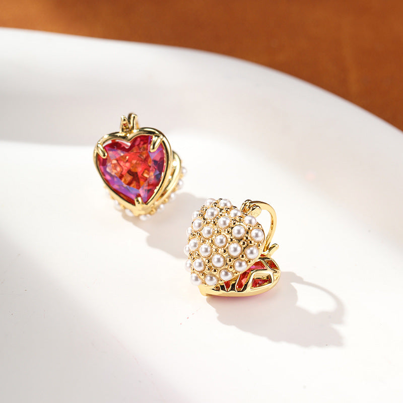Retro Double-sided Heart Pearl Earrings Carly Jewelry