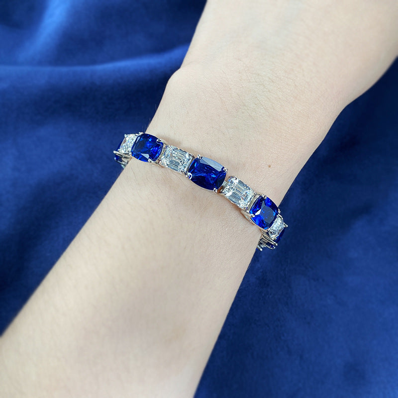 luxurious Royal Blue Tennis Bracelet in Sterling Silver shine of diamond
