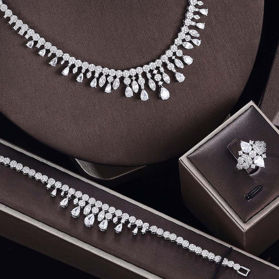 4 Pcs Luxury Sparkling Full Diamond Jewelry Set Shine of Diamond