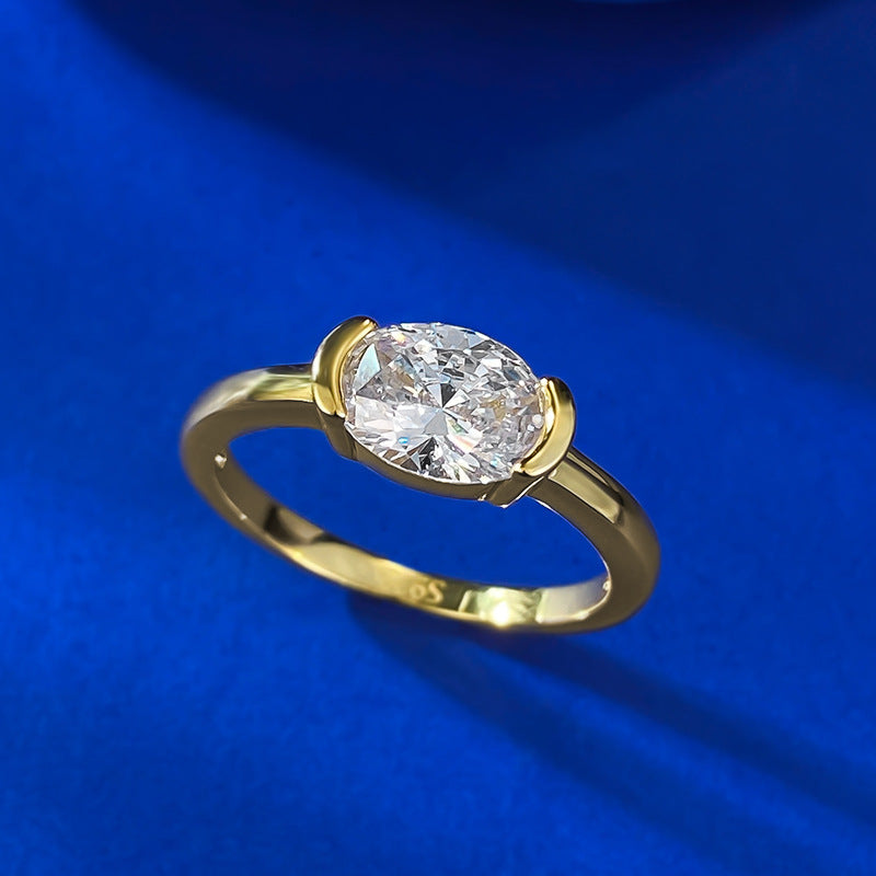Exquisite Oval Cut Golden Tone Engagement Ring in Sterling Silver shine of diamond