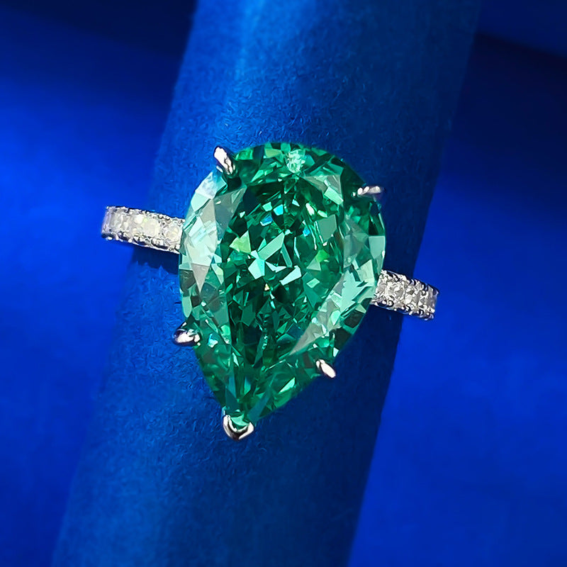 Unique Fancy Green Sterling Silver Solitaire Engagement Ring with Pear Cut Gemstone shineofdiamond