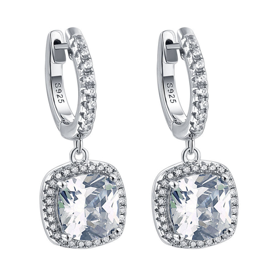 Birthstone Cushion Cut Halo Sterling Silver Drop Earrings Shineofdiamond