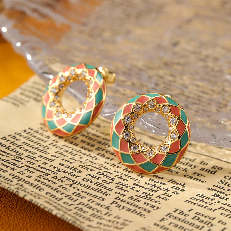 Simple Geometric Round Enamel Silver Earrings Carly Jewelry