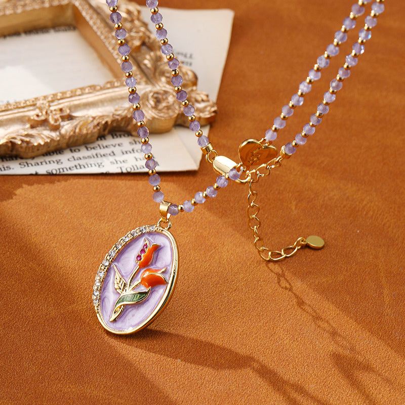 Tulip Cat's Eye Beaded Necklace For Women Carly Jewelry