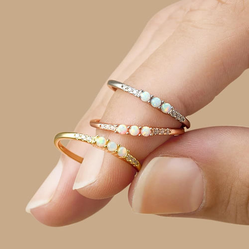 Three Stone Opal Design Sterling Silver Band Carly Jewelry
