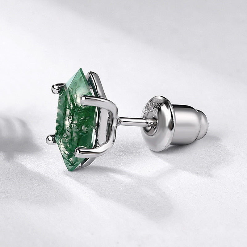 Geometric Green Moss Agate Sterling Silver Stud Earrings Carly Jewelry