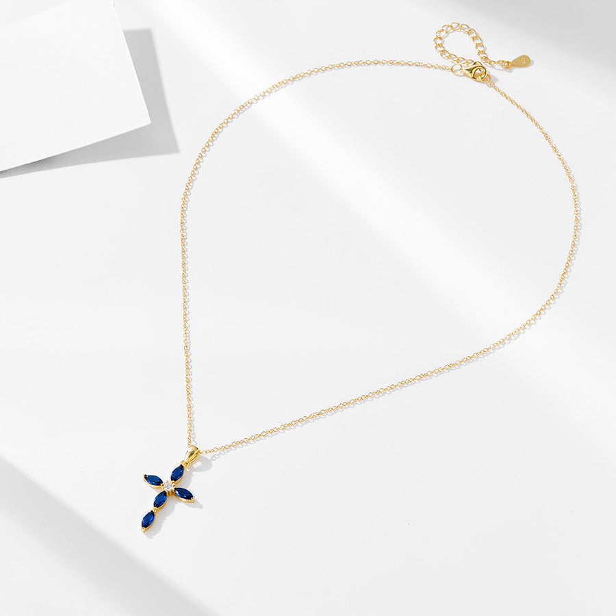 Luxury Blue Cross Design Sterling Silver Necklace Shine of Diamond