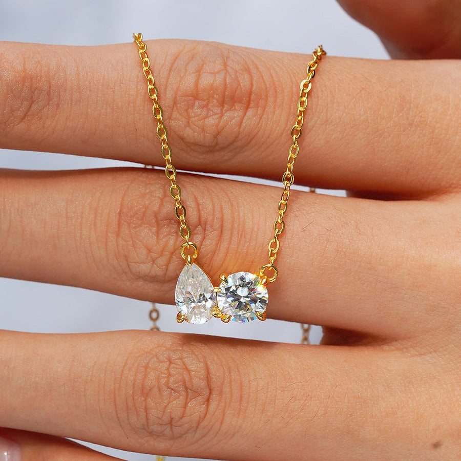 Gold Tone Dual Spark Moissanite Pendant Necklace in 925 Sterling Silver Shine of Diamond